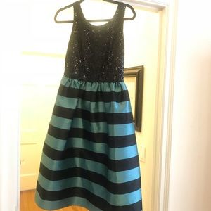 Striped midi silk and sequin dress